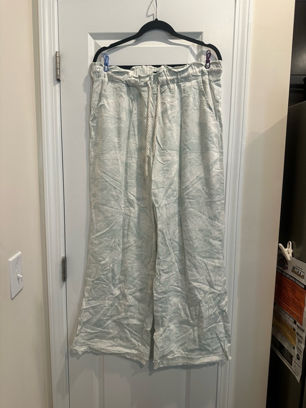 Relaxed Drawstring Mint Green Linen-Blend Wide leg